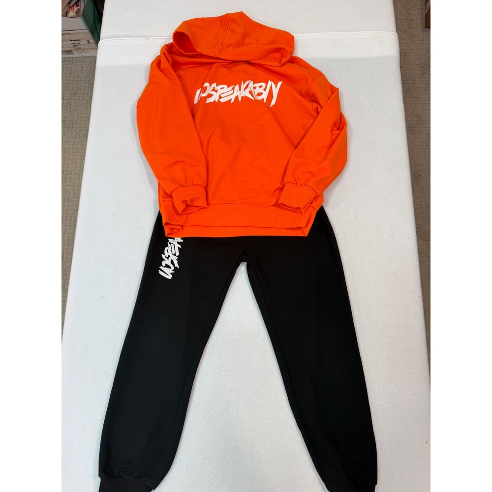 Amropi Kids Unspeakably Tracksuit Set Orange Hoodie Black Joggers Size 140